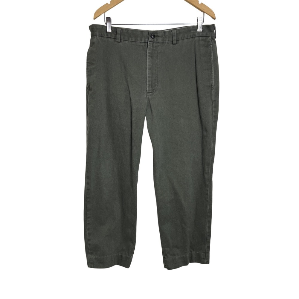 Brooks Brothers 346 Chino Pants Mens 36x30 Olive Green Twill Cotton Trousers D03
